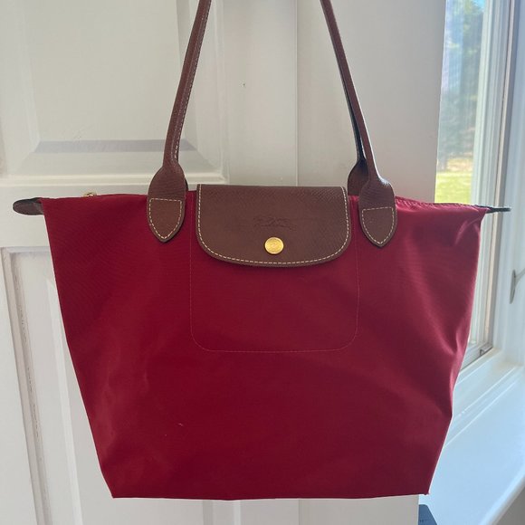 Red Longchamp Le Pliage Purse - Picture 1 of 7